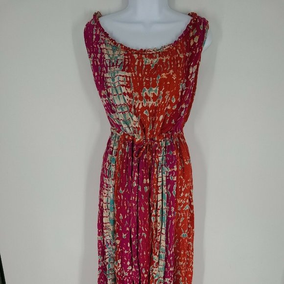 NORM THOMPSON Women's Size Small Boho Maxi Dress Multicolor Ruched Relaxed VTG - Picture 1 of 13
